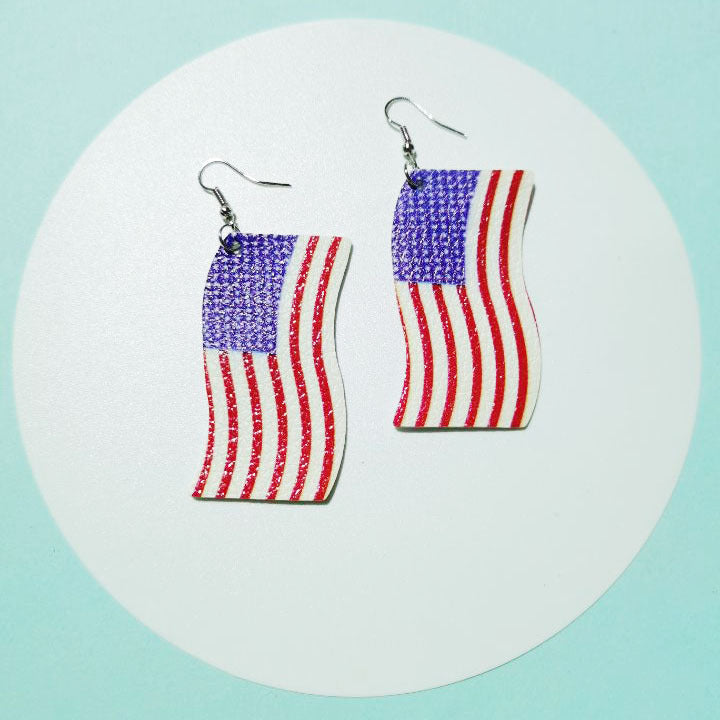 Wholesale American Independence Day Teardrop Shaped PU Leather Earrings ACC-ES-YiYuan005