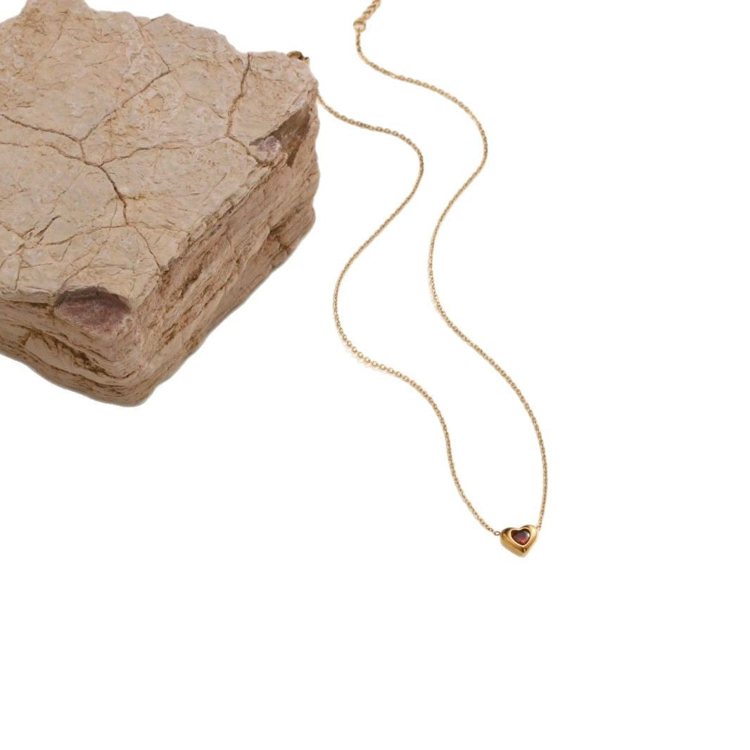 Wholesale Titanium steel heart-shaped zircon necklace