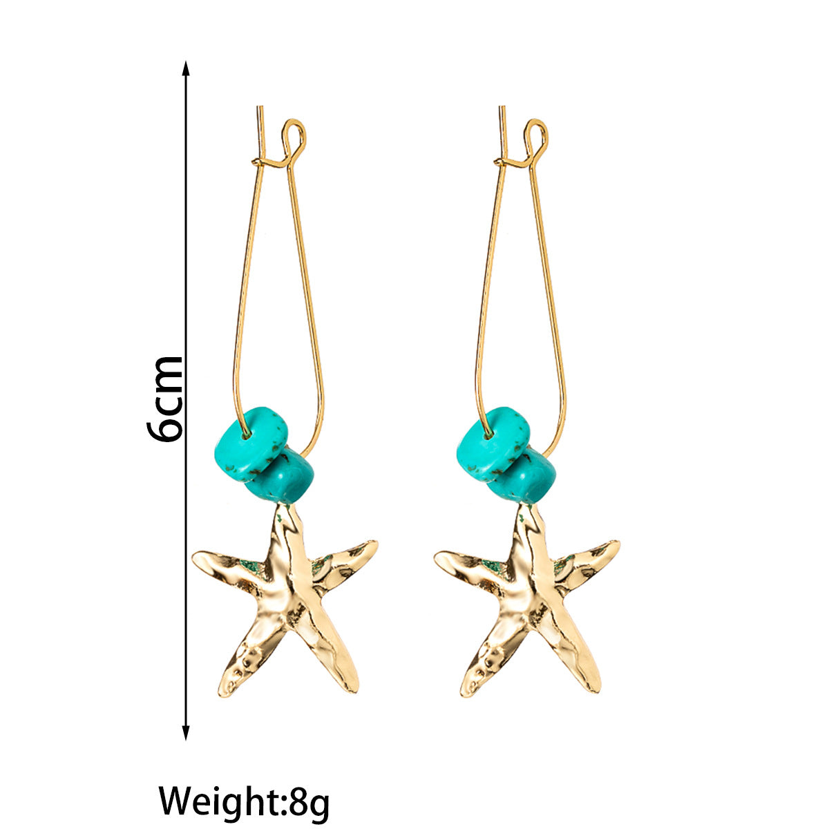 Wholesale  Ocean Style Alloy Starfish Pendant  Turquoise Beaded  Alloy Earrings