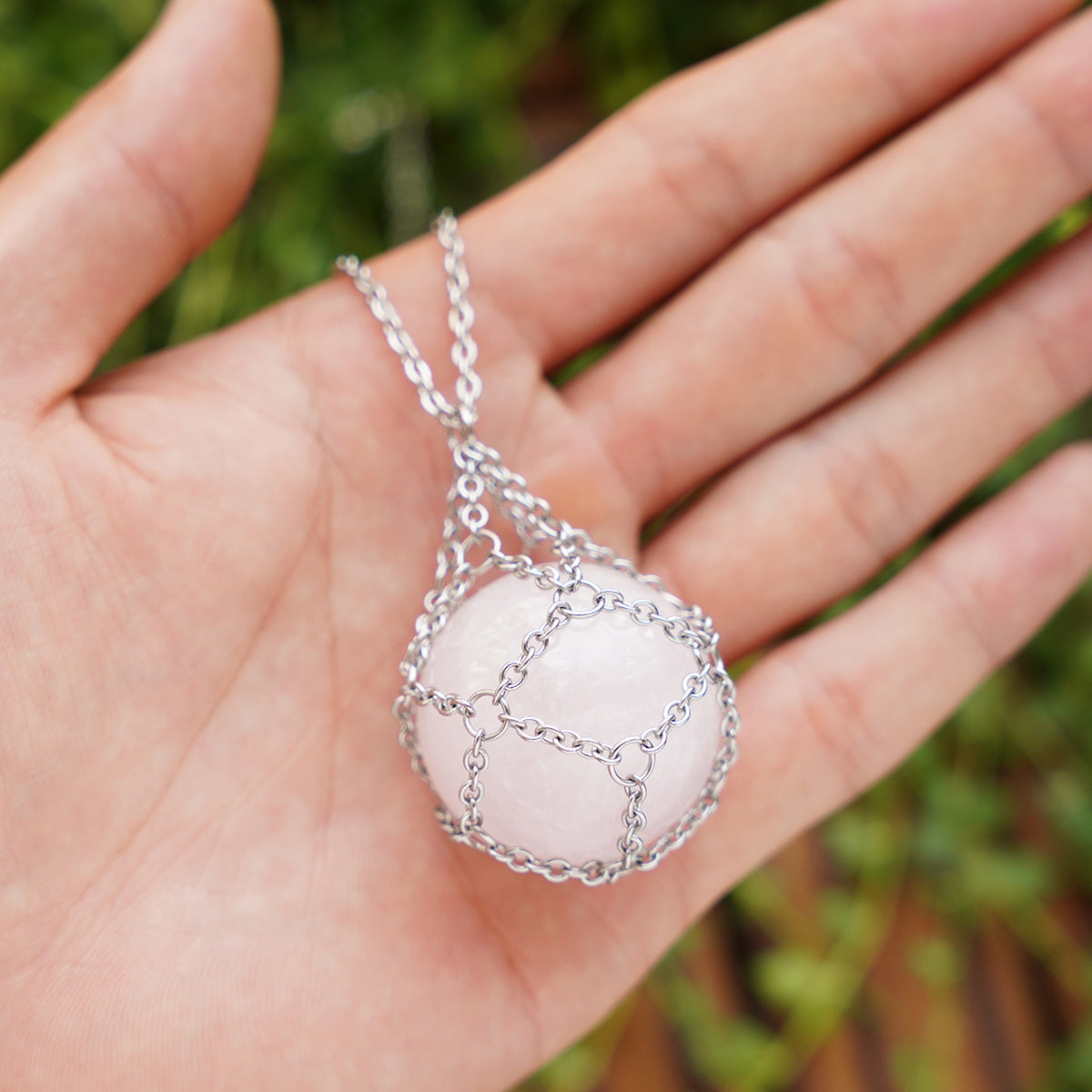 Wholesale Natural Crystal Raw Stone Net Pocket Metal Necklace Braided Pendant ACC-NE-RongGuan013