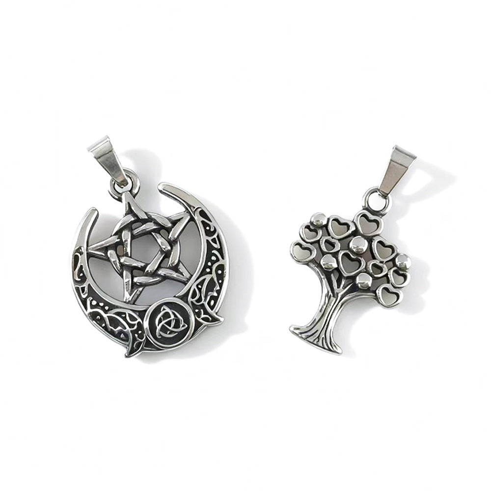 Wholesale Stylish Stainless Steel Pendant Necklace with Crescent Star and Tree of Life Motif Unisex Jewelry Accessory