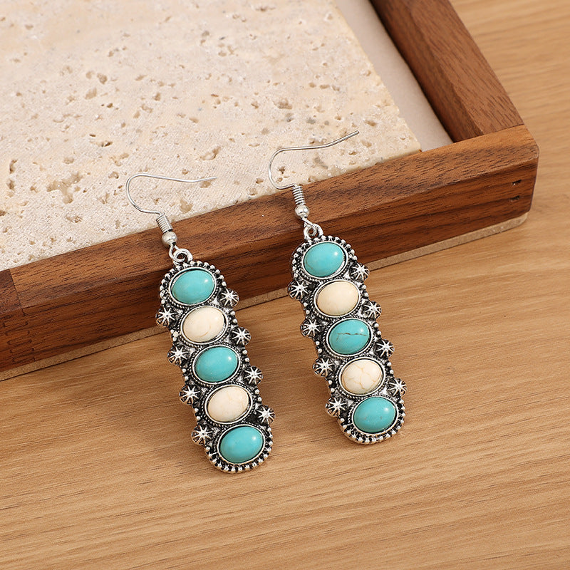 Wholesale Retro Ethnic Geometric Carved Pine Stone Earrings Fashion Accessory Gift Idea