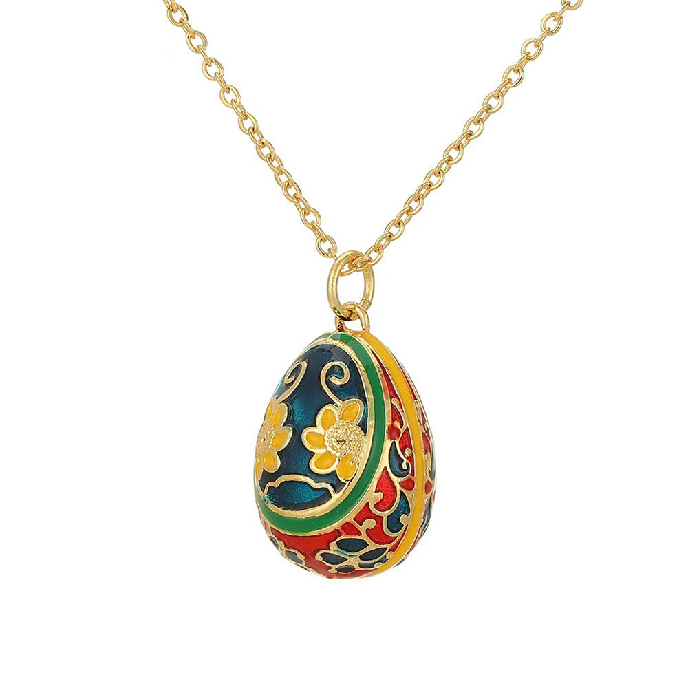 Wholesale 18K Real Gold Copper Zircon Easter Egg Necklace