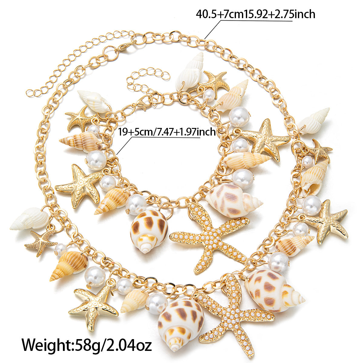 Wholesale Man-made Pearl Summer Seashell Starfish Necklace and Bracelet Set