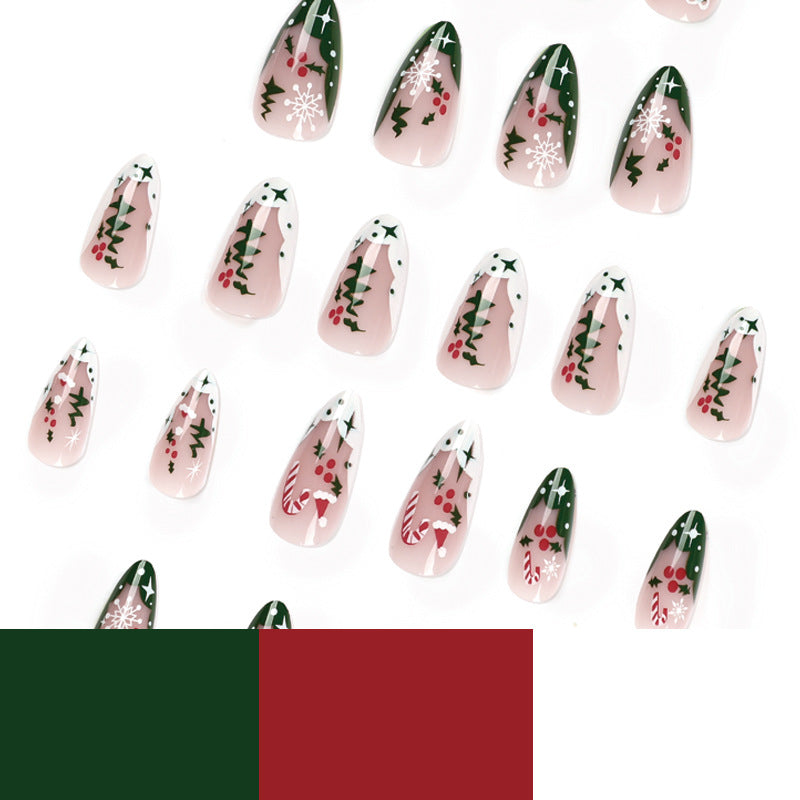 Wholesale 24 Pieces/box Christmas White and Green Contrasting Wear Nails Press-on Nails Kits ACC-NS-LeFan021