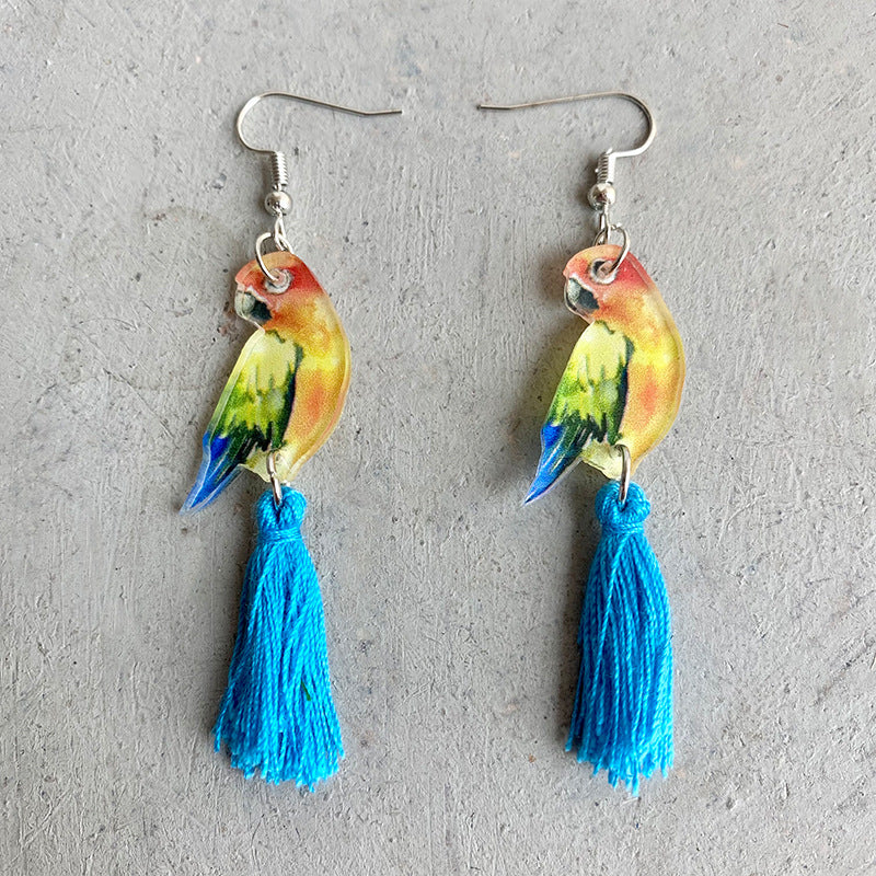 Wholesale 2 Pairs/pack Colorful Parrot Tassel Acrylic Earrings ACC-ES-HY080