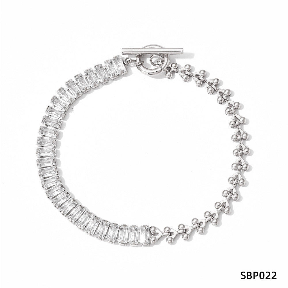 Wholesale Stainless steel bracelet stitching zircon bracelet set