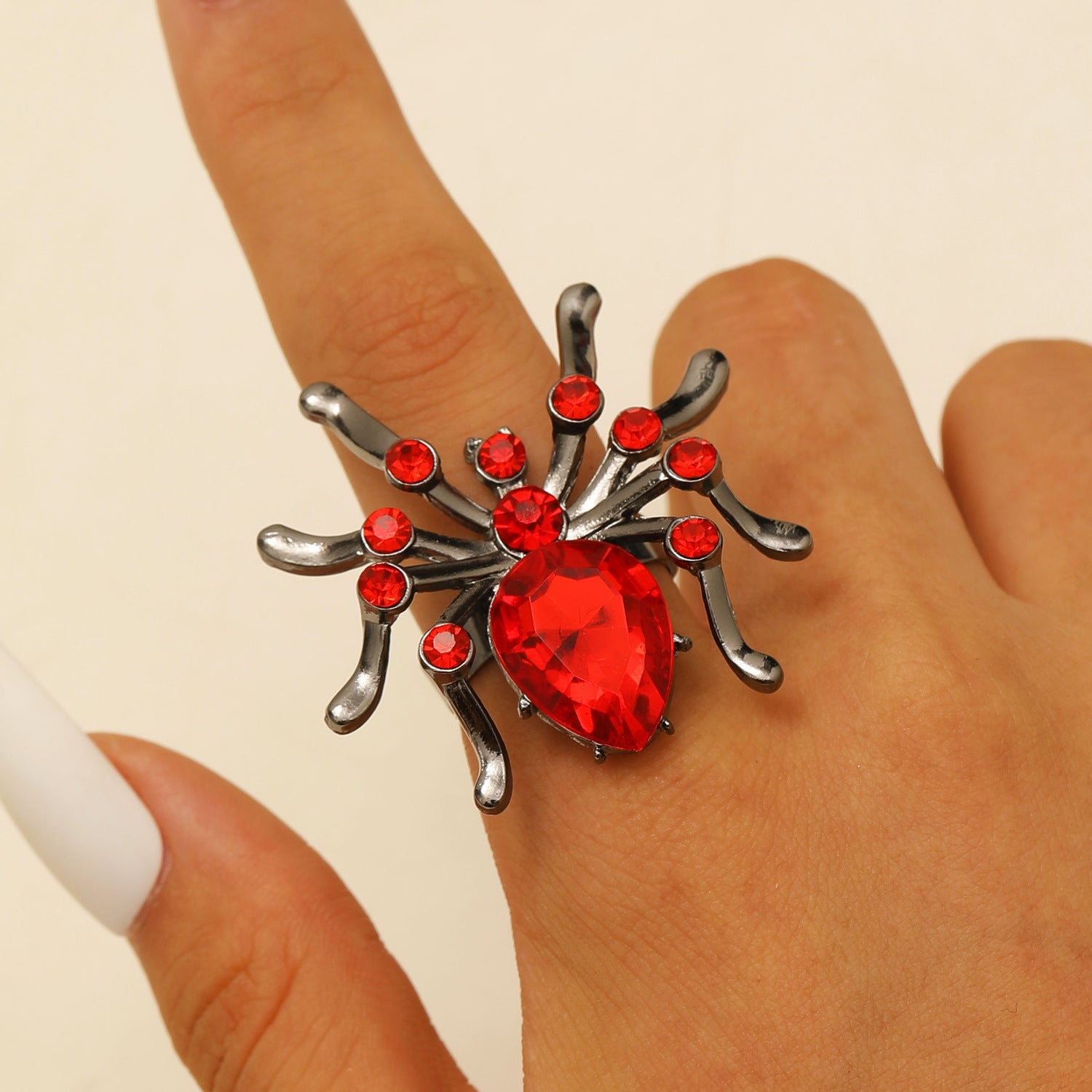 Wholesale Gothic Red  Ring for Women,  Dark Style  Jewelry,  Zinc Alloy with Electroplating Finish,  Trendy Open Index Finger Ring for Everyday Wear or Boutique Resale