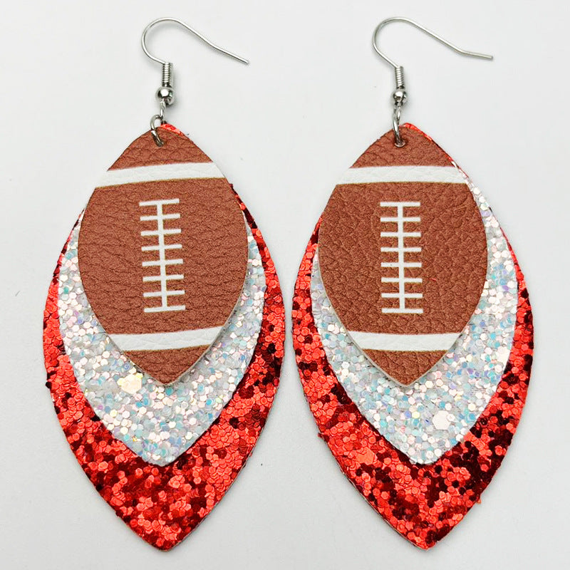 Wholesale 2pairs/pack Cheerleading Football Baseball Softball Sports Style Leather Earrings ACC-ES-HY115
