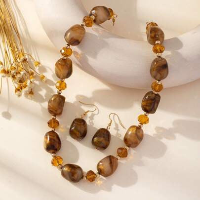 Wholesale Polished Acrylic Beaded Necklace Vintage Blue Jewelry Accessory for Everyday