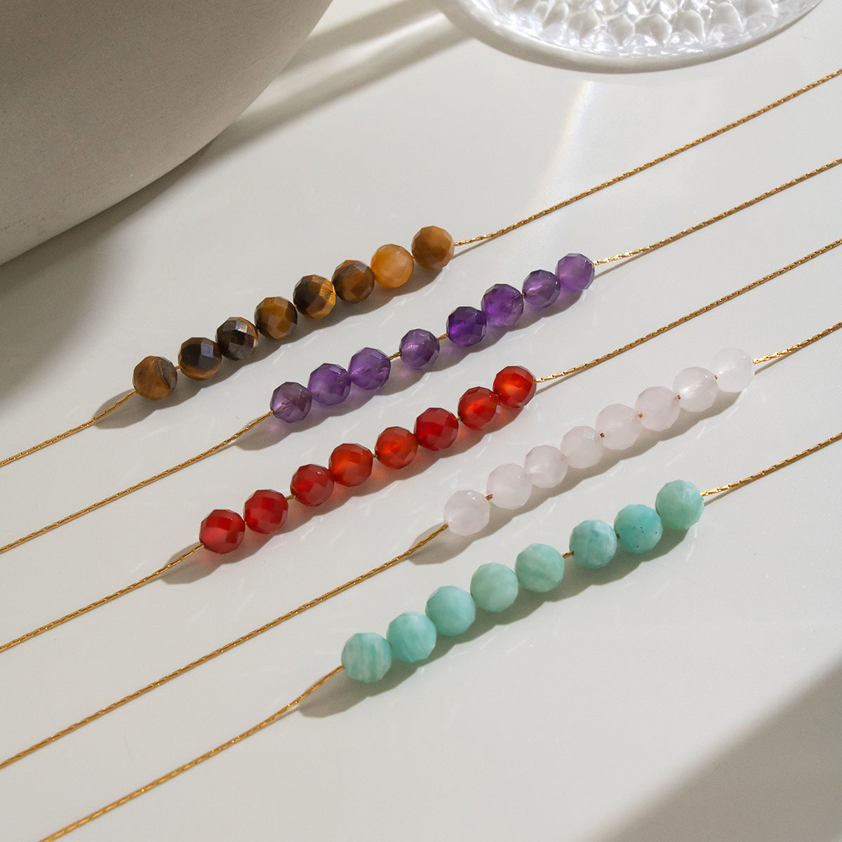 Wholesale Gold Tone Stainless Steel Natural Red Agate Geometric Pendant Necklace For Women Casual Jewelry Accessory