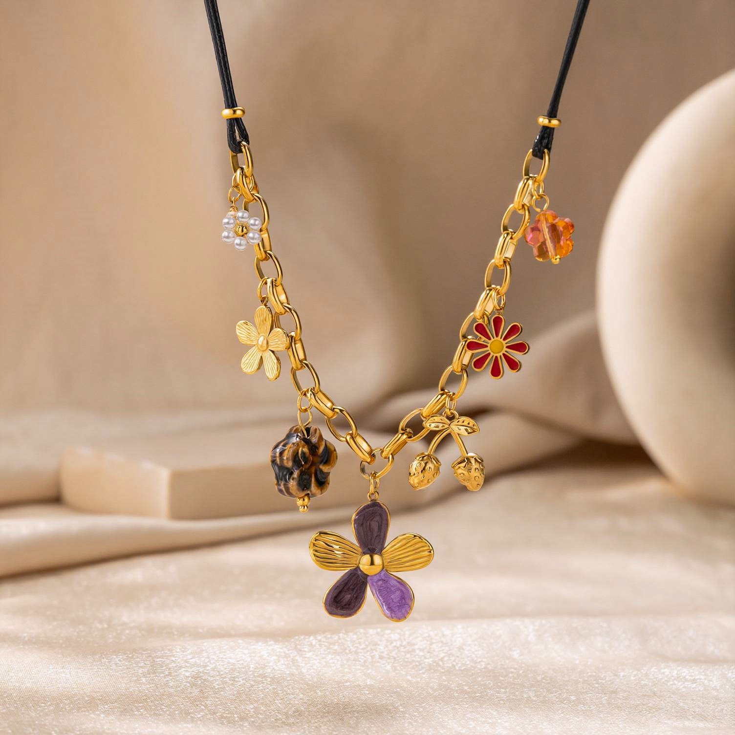 Wholesale Stainless Steel Vintage Floral Multi-Element Beaded Necklace
