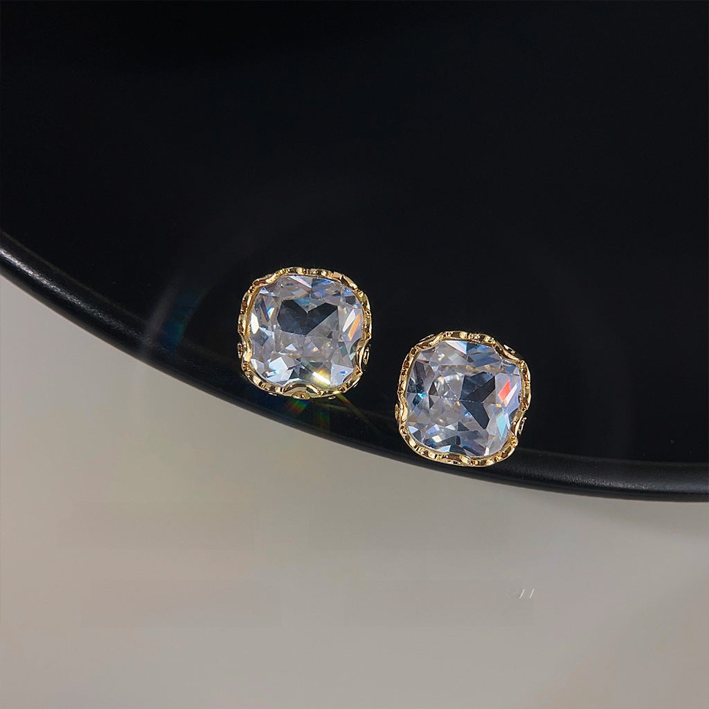 Wholesale S925 silver needle geometric square Zircon stud earrings