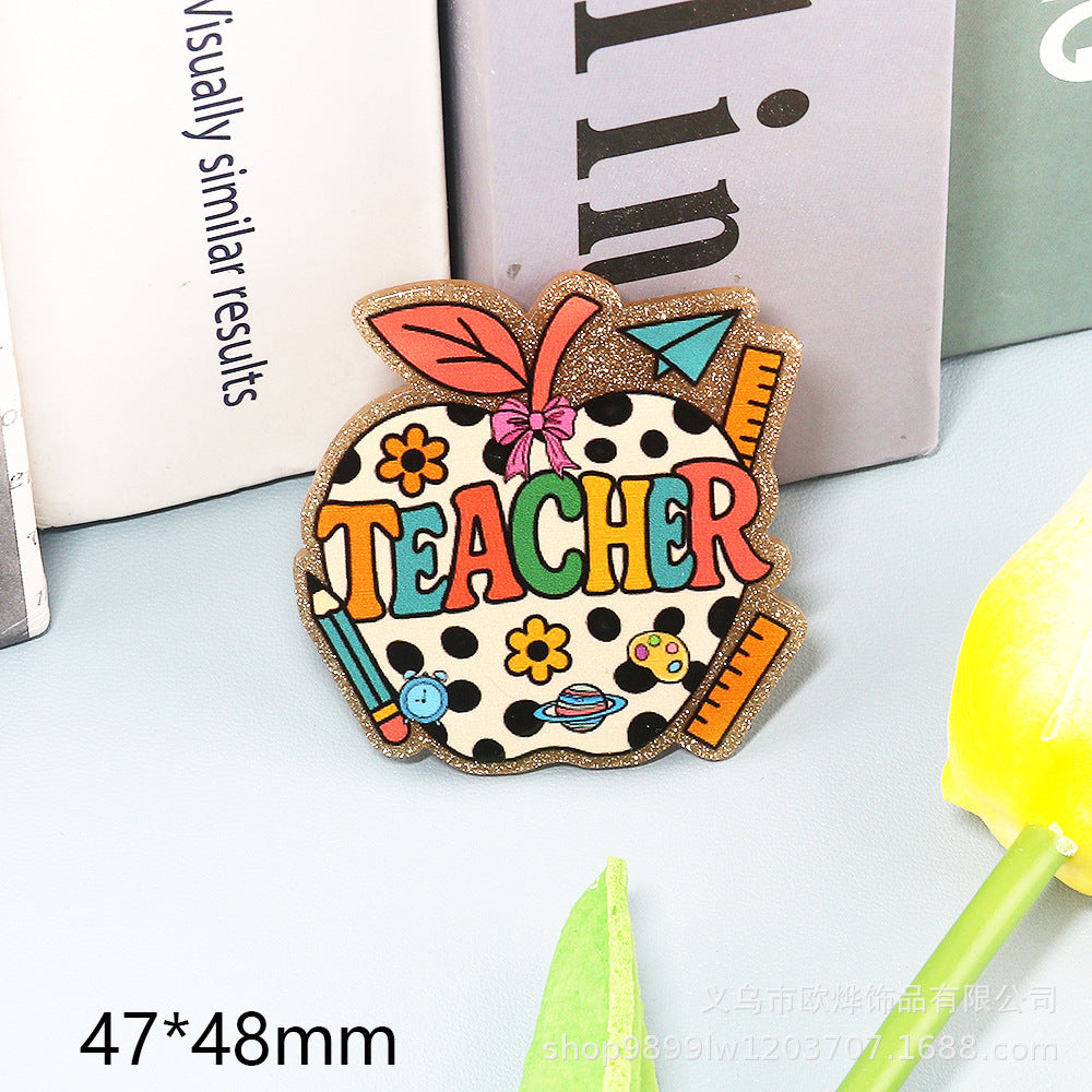 Wholesale 10pcs DIY Flatback Cartoon Pencil Letters Acrylic Flatback Badge Reels Retractable Keychain DIY Accessories