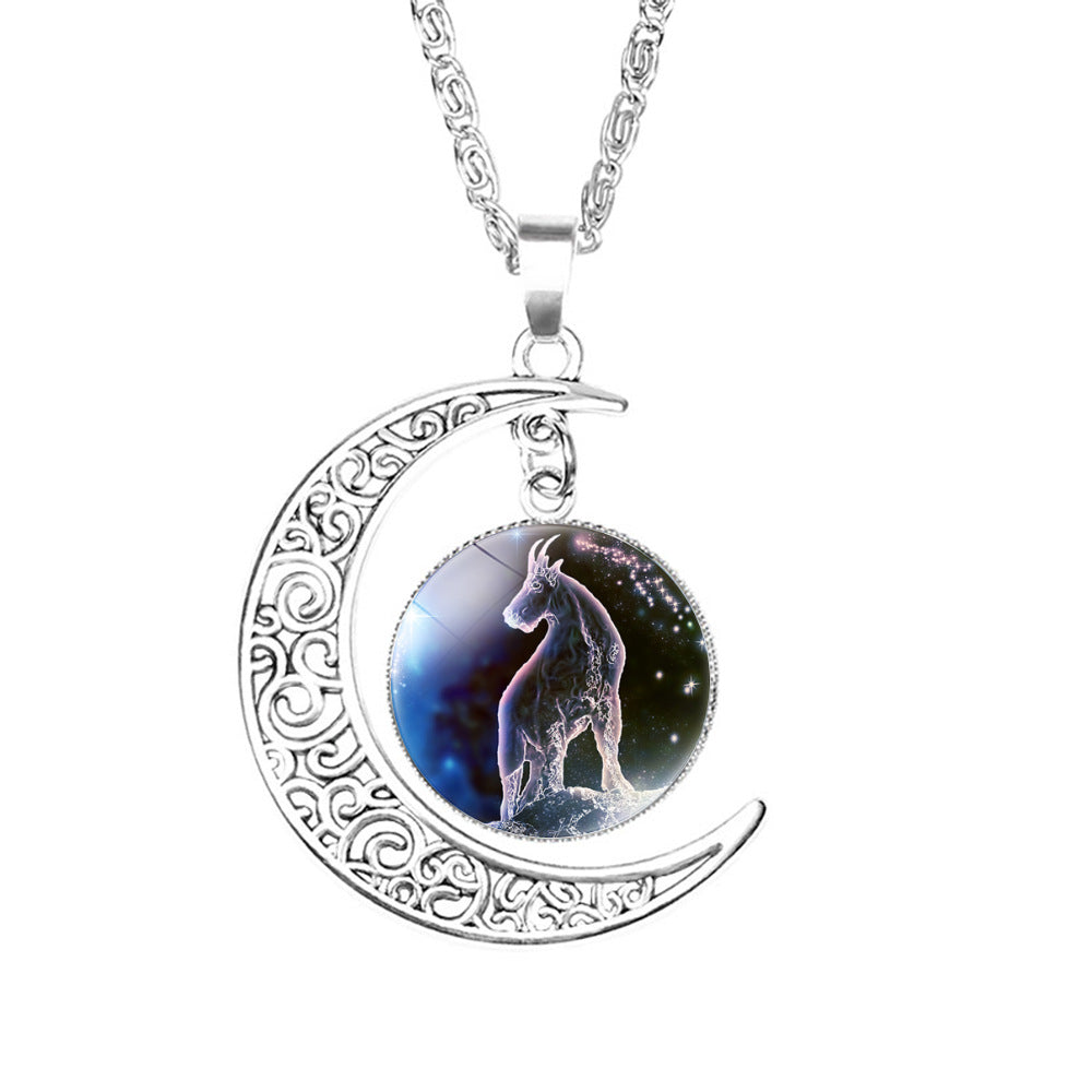 Wholesale Twelve Constellations Colorful Series Moon Necklace