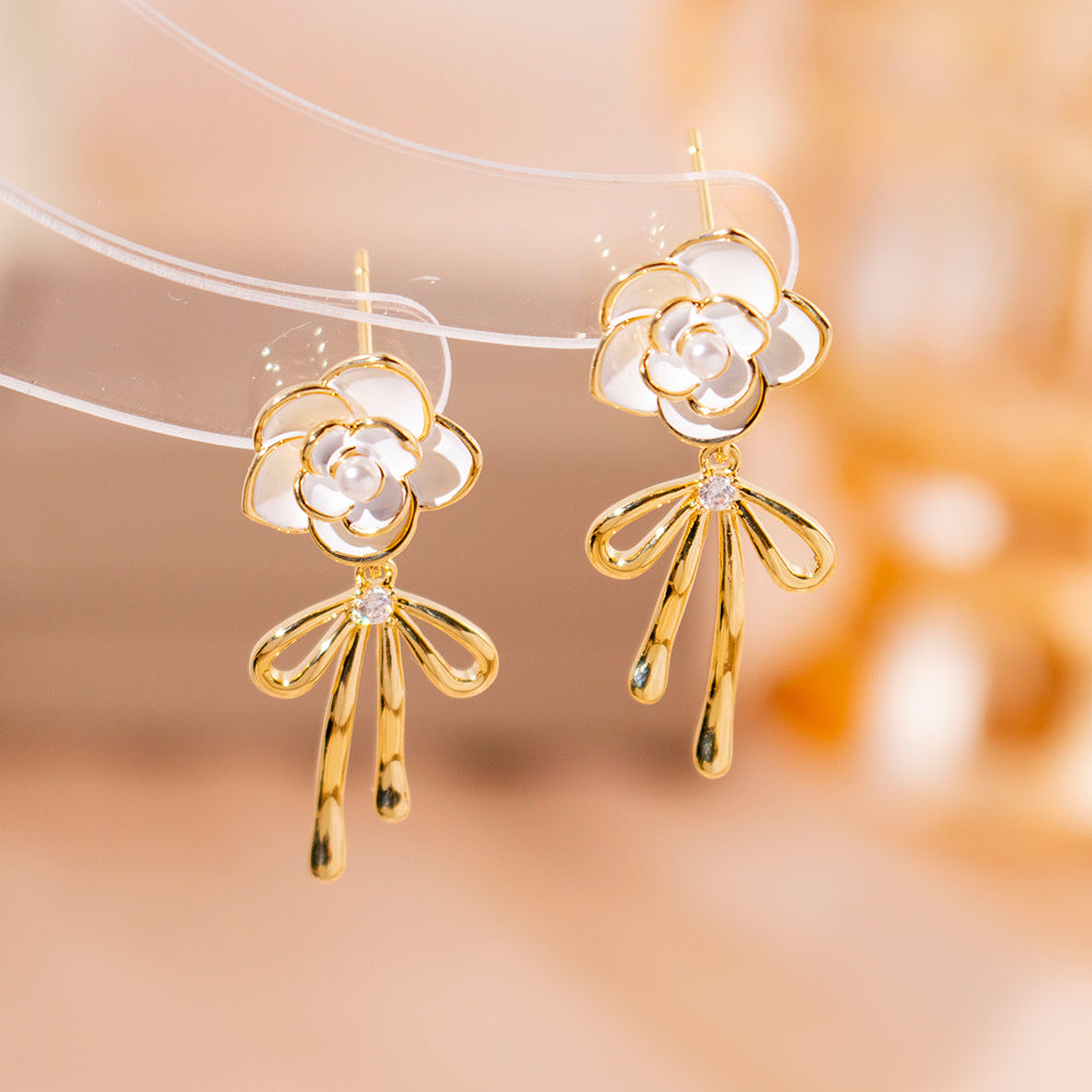 Wholesale Silver Needle High-grade Zircon Butterfly Pearl Earrings