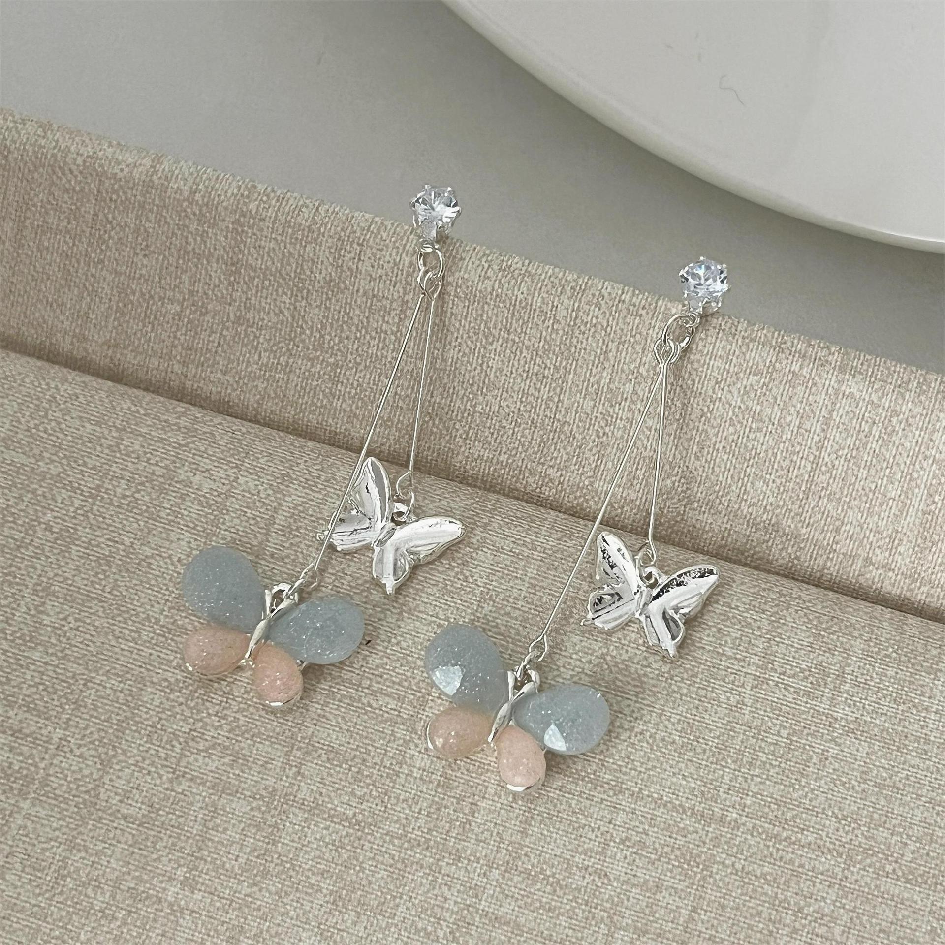Wholesale Butterfly  Light Luxury Long Pendant  Earrings