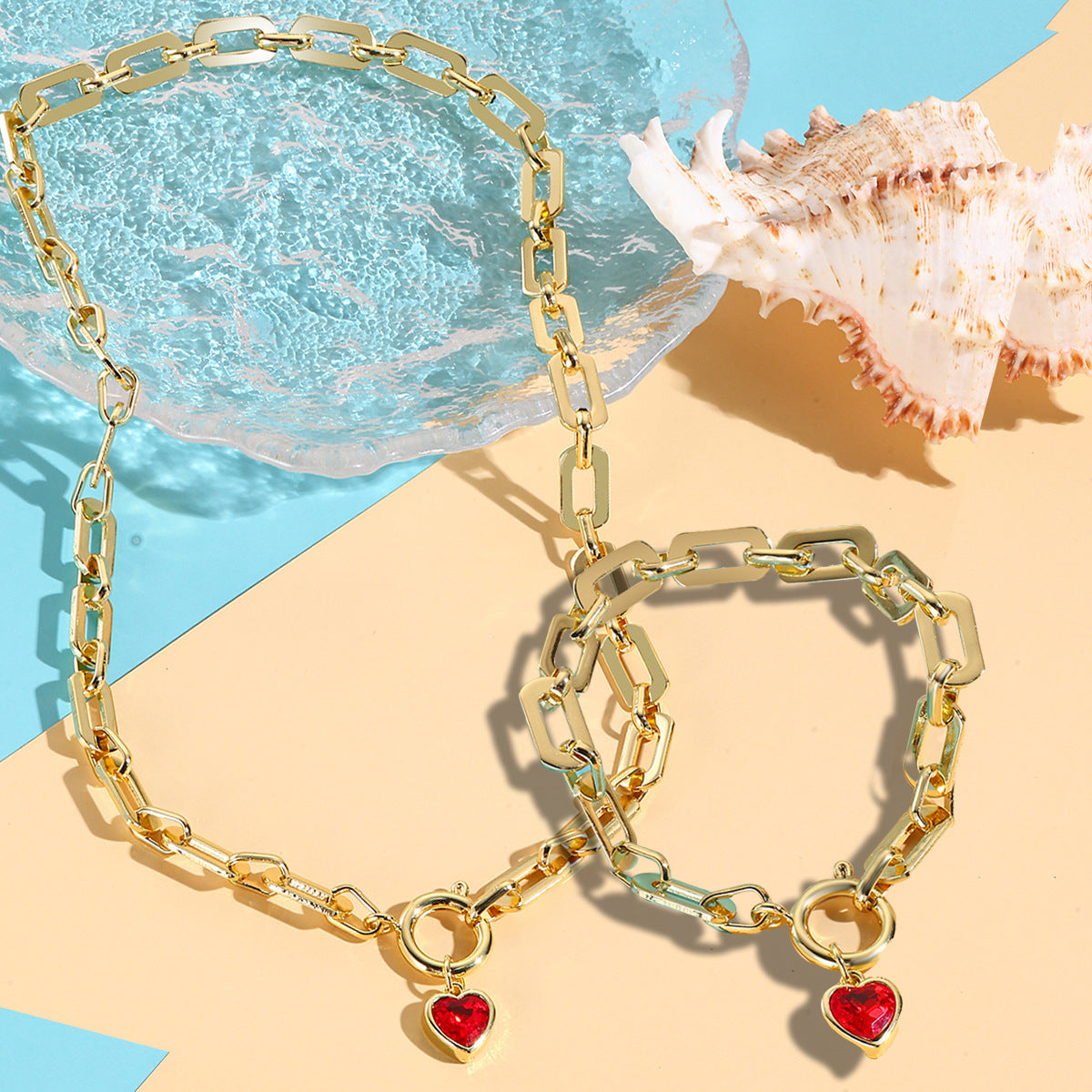 Wholesale Necklace  Niche Design Heart Pendant Simple High-End Turquoise Clavicle Chain Bracelet Set