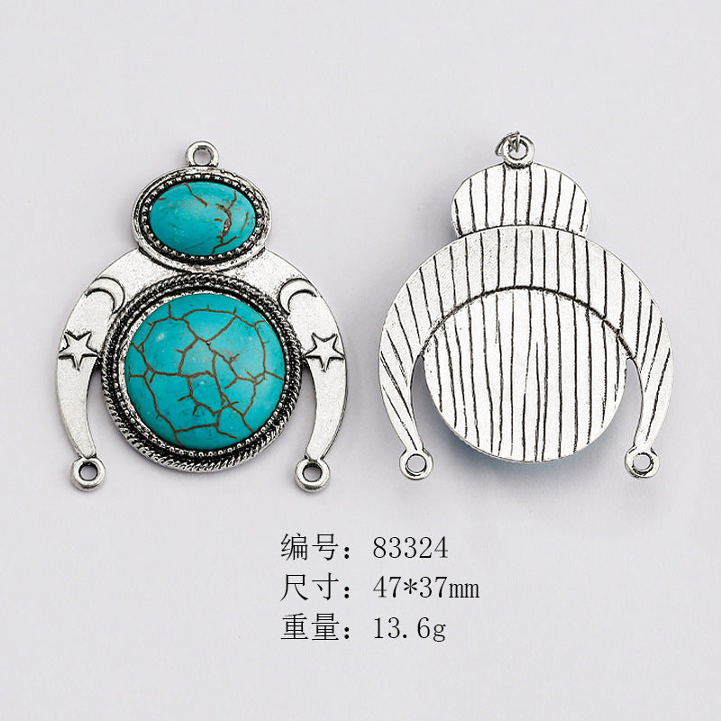 Wholesale Ethnic Retro Style Turquoise Alloy Diy Bracelet Necklace Pendant Accessories ACC-PT-Yongc003