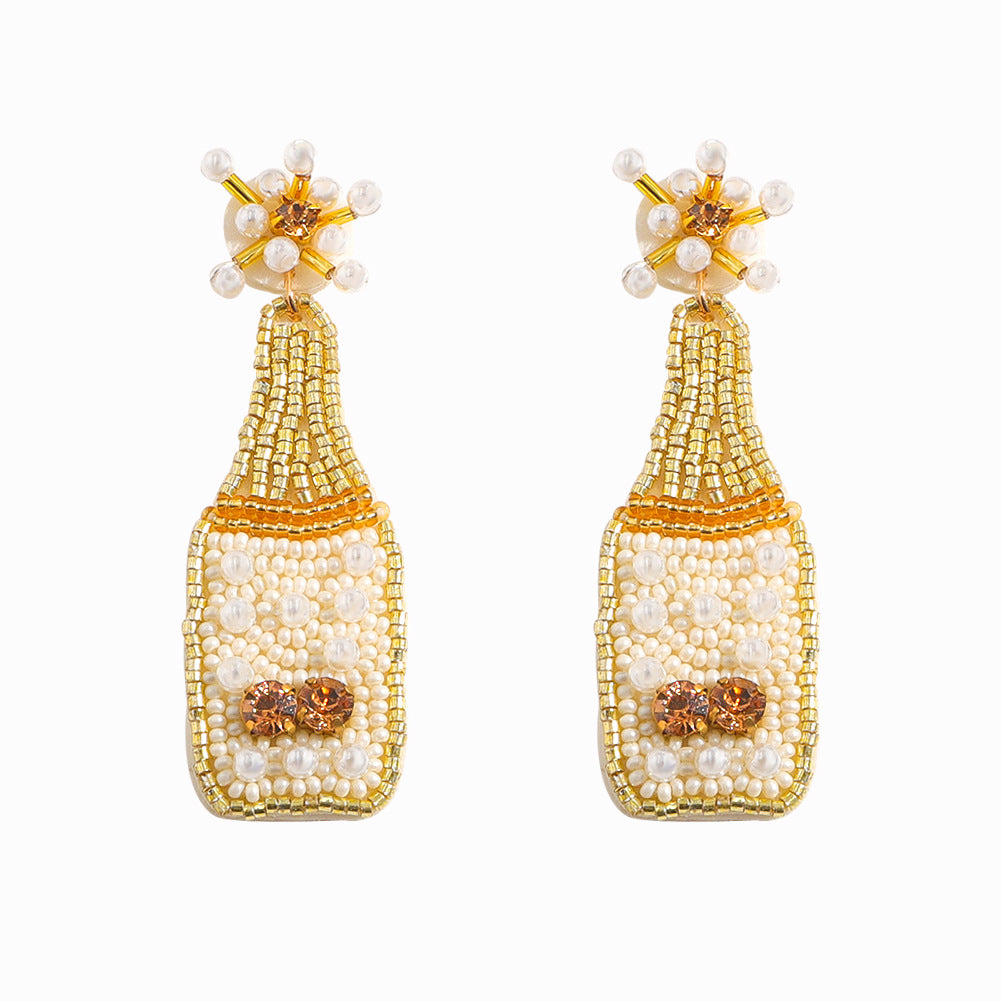 Wholesale Handmade Beaded Rice Ball Wine Bottle Earrings ACC-ES-JiaQi009