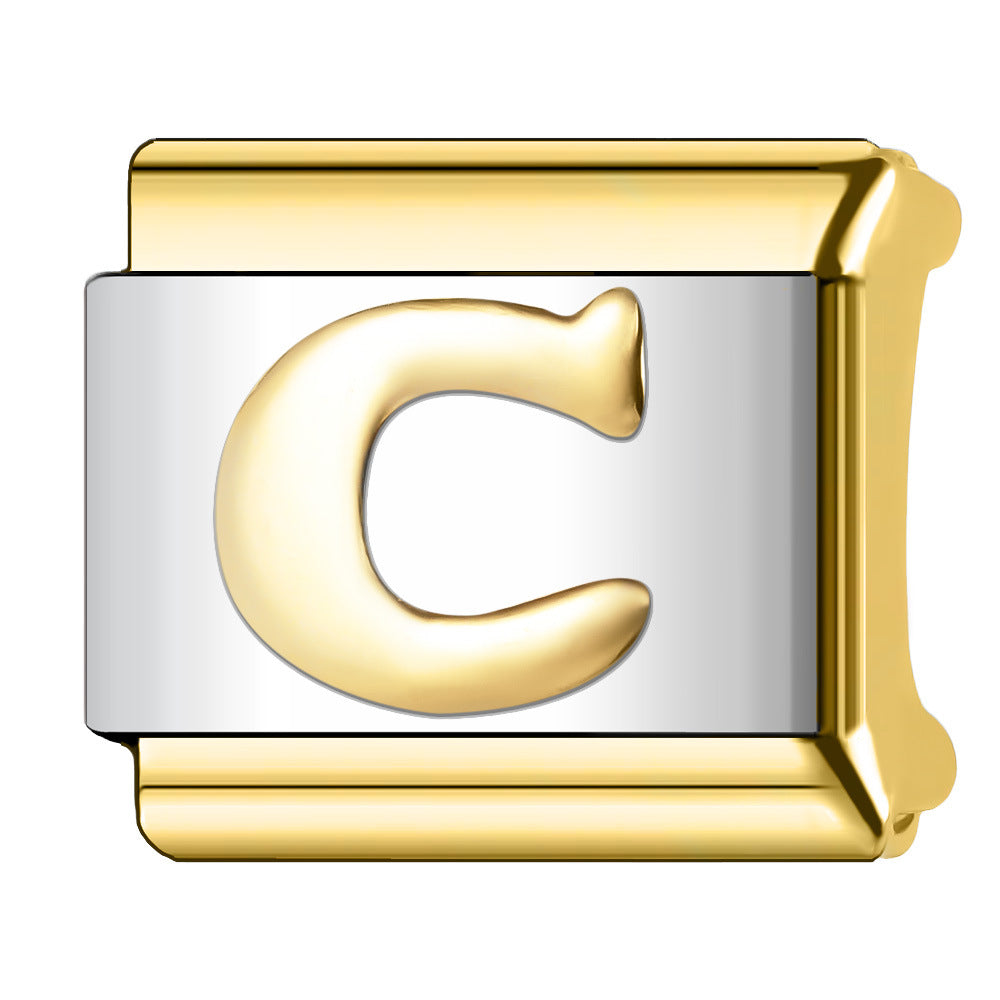 Wholesale  Italian Charm Bracelet 9mm DIY English Edge Gold Letter Series  Creative Stainless Steel Composable Bracelet