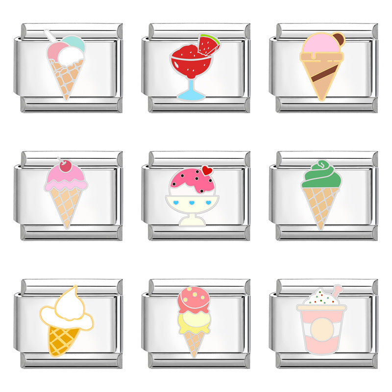 Wholesale Italian Charm Bracelet 9mm DIY Splicing Cute Creative Ice Cream Stainless Steel Composable Bracelet