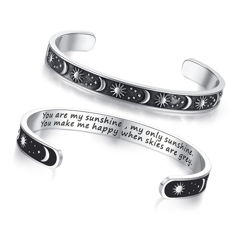 Wholesale stainless steel laser lettering open bracelet