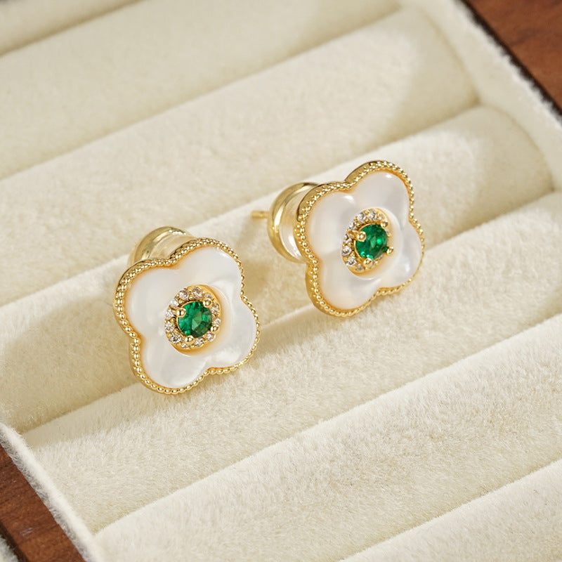 Wholesale  green zircon fritillary petal earrings