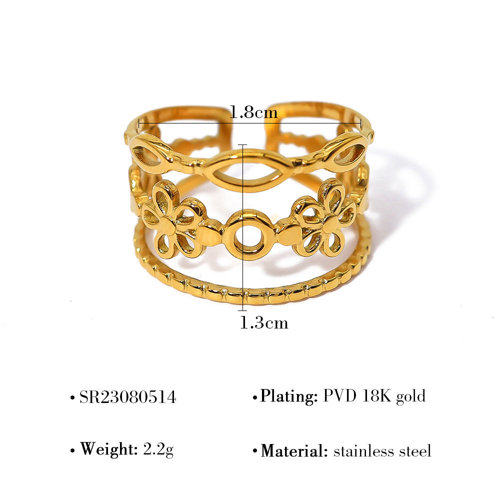 Wholesale Titanium Steel multi-layer geometric awn star pattern ring