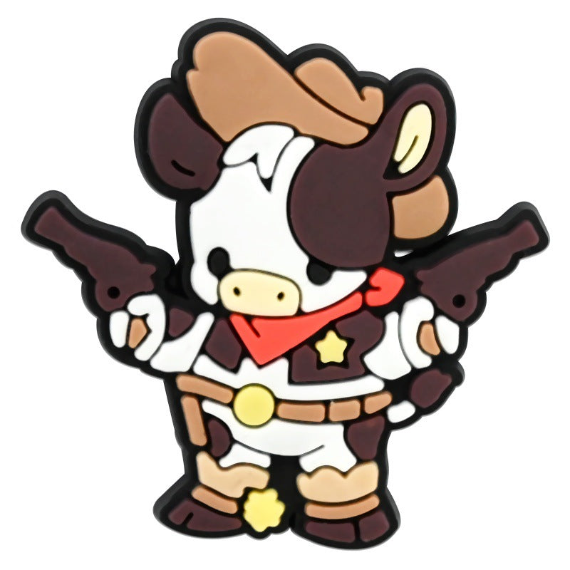 Wholesale  Random 100pcs Creative Cartoon Highland Cow Denim Series PVC Soft Rubber Shoe Buckle Decoration