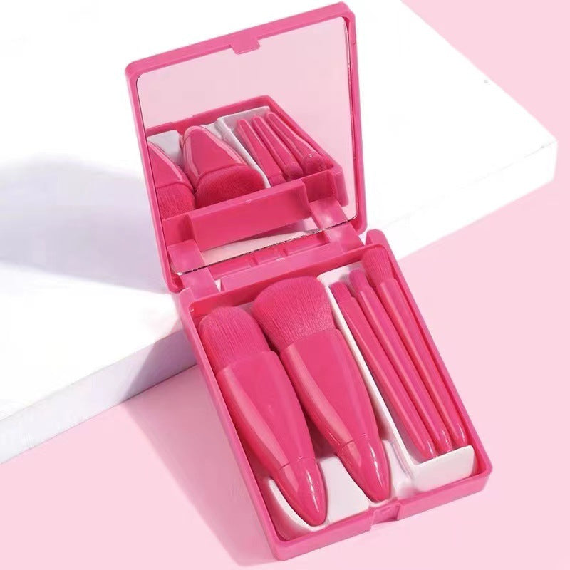 Wholesale Portable 5 Pcs Makeup Brush Travel Set with Mirror Mini Powder Brush Foundation Brush Eye Shadow Brush ACC-MB-YuHeng002