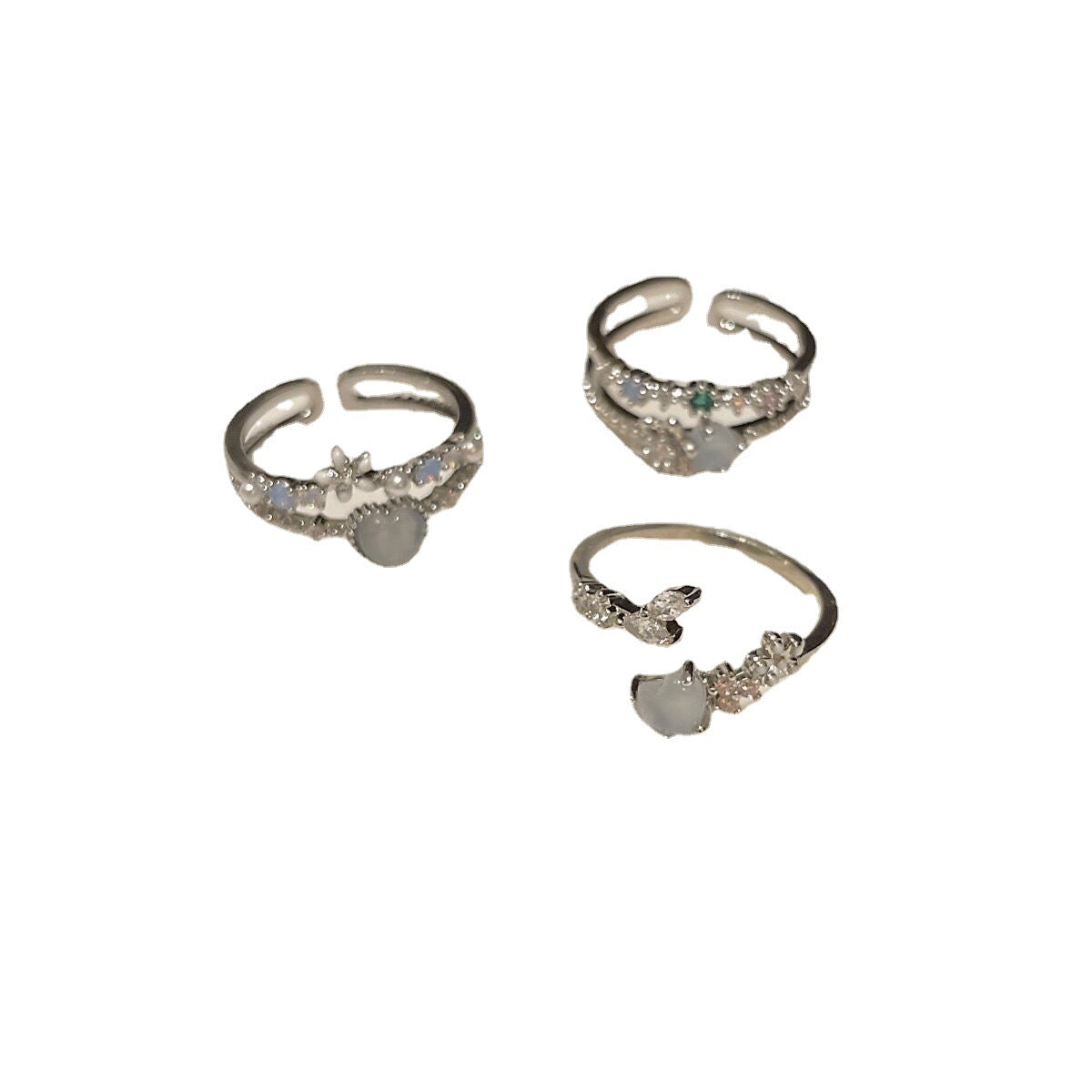 Wholesale Love Moonlight Aquamarine Zircon Open Adjustable Opening Ring