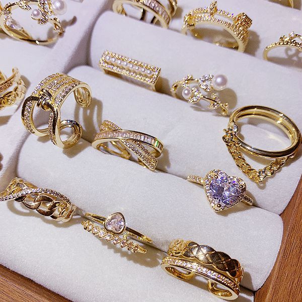 Wholesale Random Color 10pcs Irregular Zircon Open Adjustable Ring ACC-RS-Pabo004