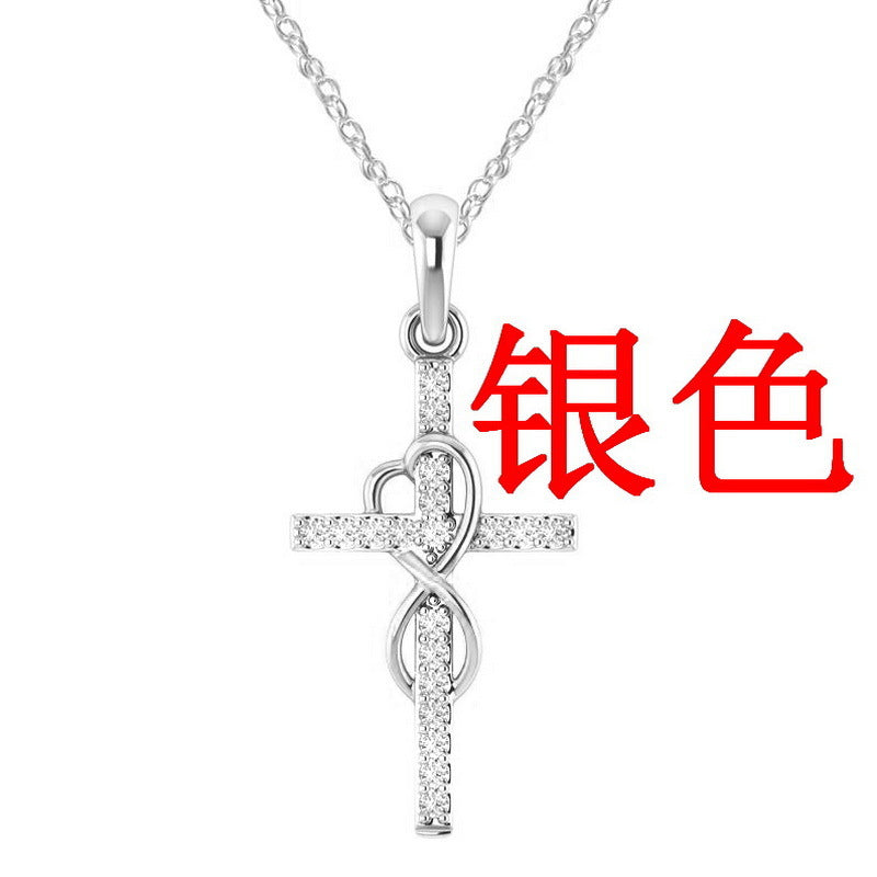 Wholesale 8-Shaped Cross with Diamond-Studded Collarbone Necklace