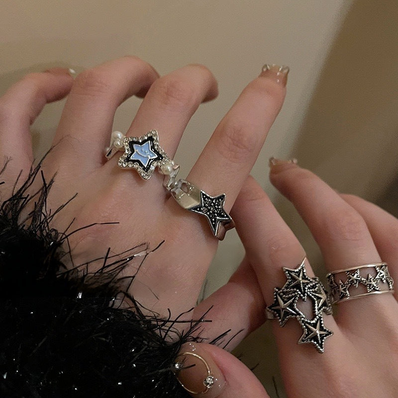 Wholesale Distressed Punk Star Ring Adjustable Open Ring Zinc Alloy Men Women Boutique Jewelry Accessory