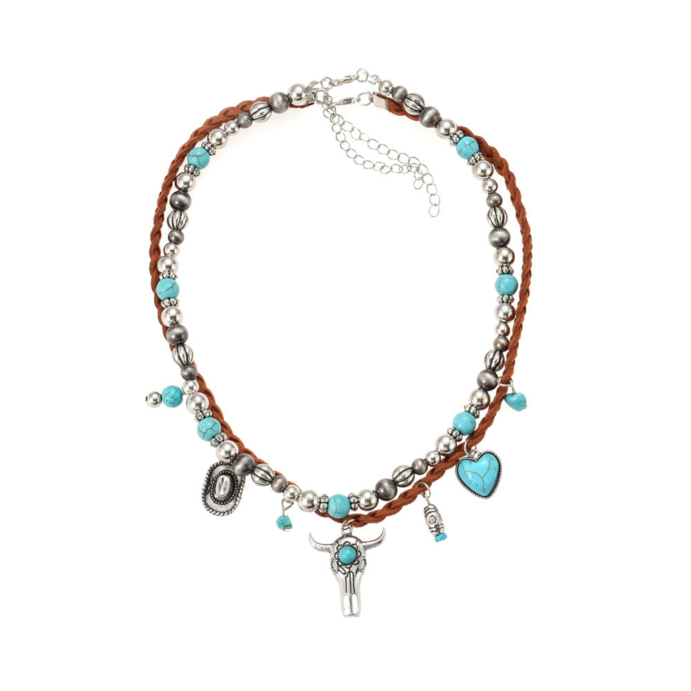 Wholesale Bohemian Ethnic Style Multi-Alloy Accessories Turquoise Women' s Clavicle Chain Retro Necklace