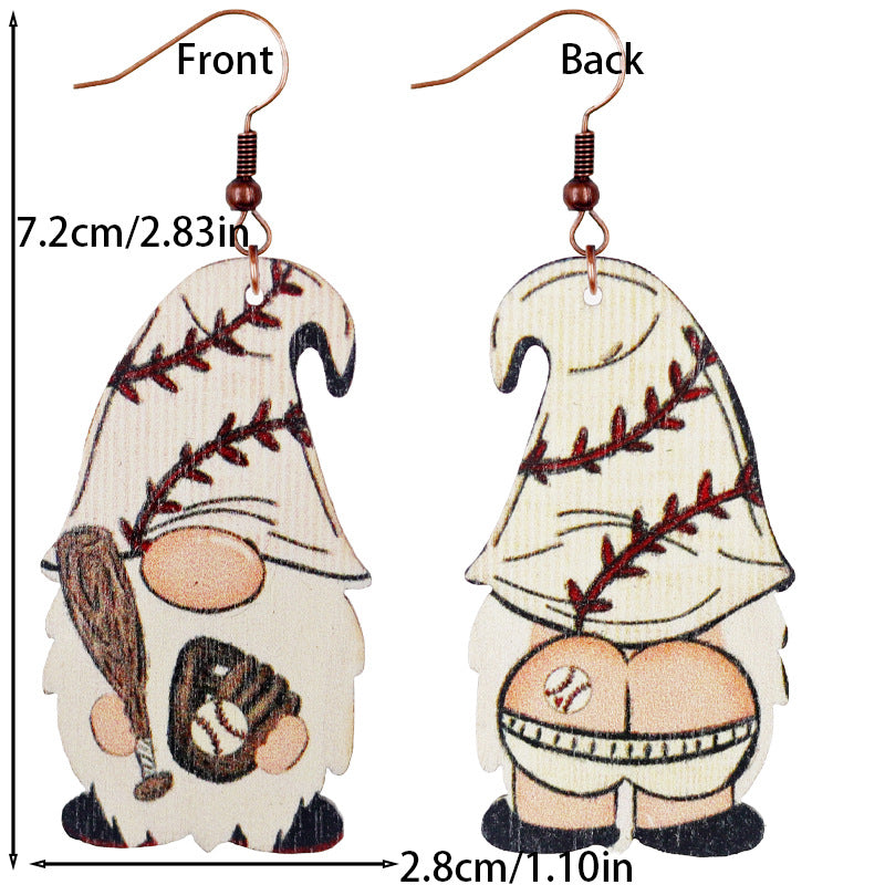 Wholesale Dwarf Dwarf Baseball Golf Rugby Football Wood Earrings ACC-ES-WeiAn003