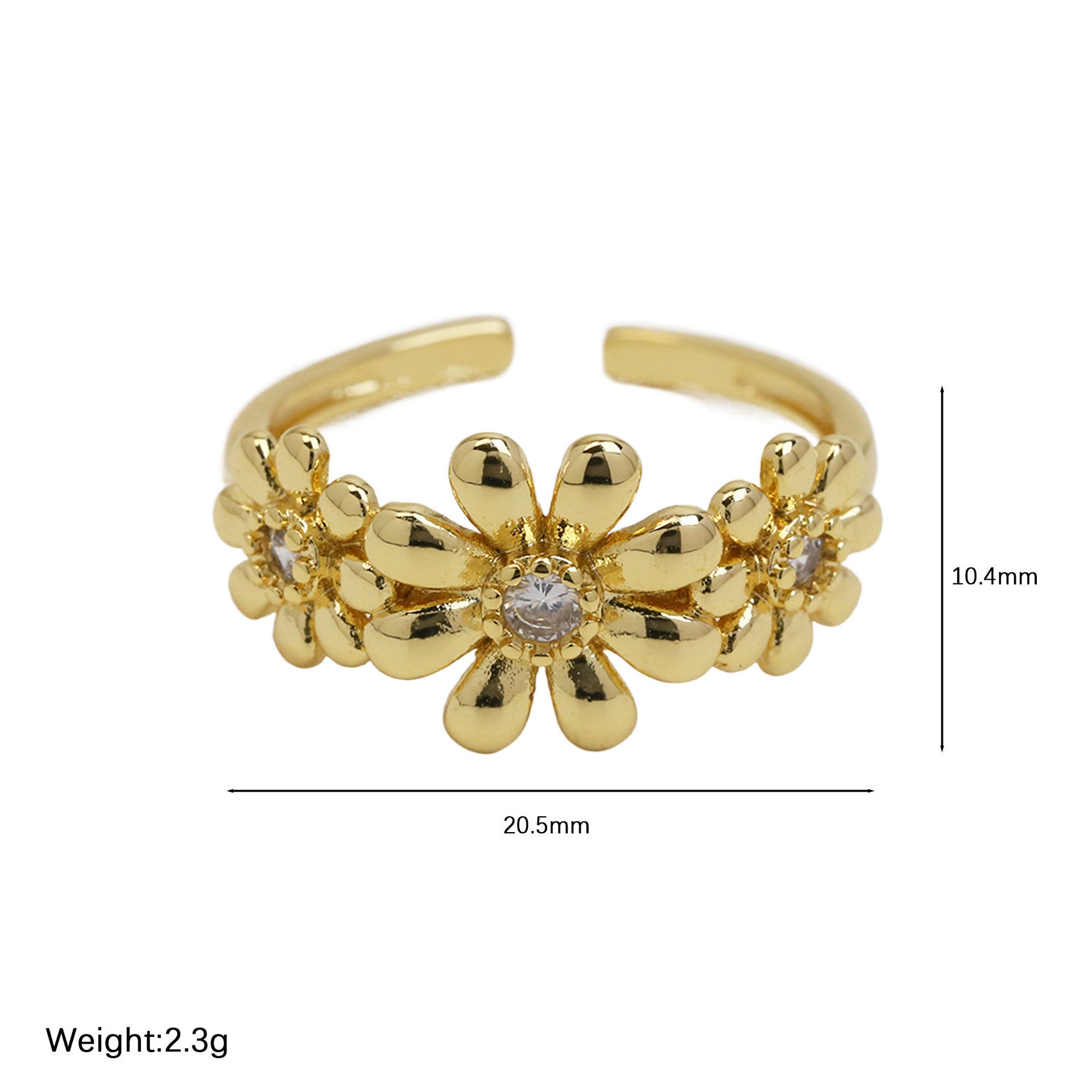 Wholesale  18k Golden Brass Glow Daisy Flower Fresh Style Fashion Opening Ring