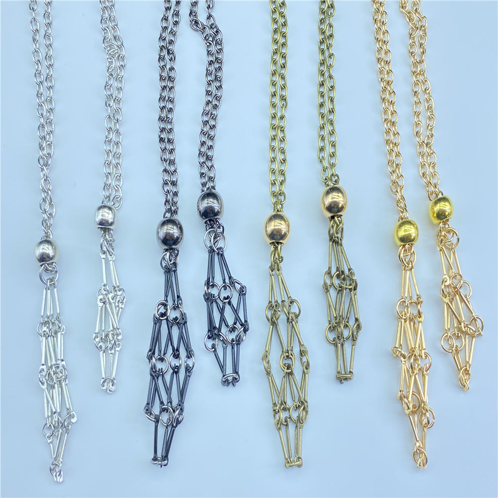 Wholesale Natural Crystal Raw Stone Mesh Frame Stainless Steel Metal Mesh Pocket Necklace ACC-NE-Nius002