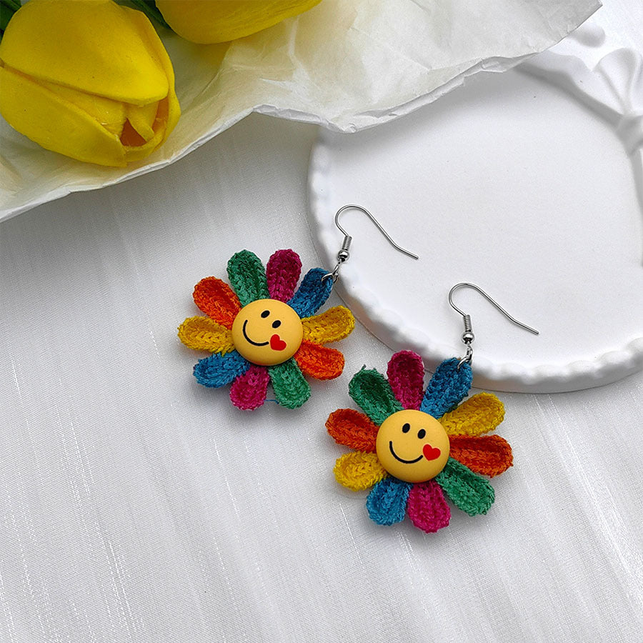 Wholesale Cartoon Smiling Face Colorful Sunflower Earrings ACC-ES-Xizhao009