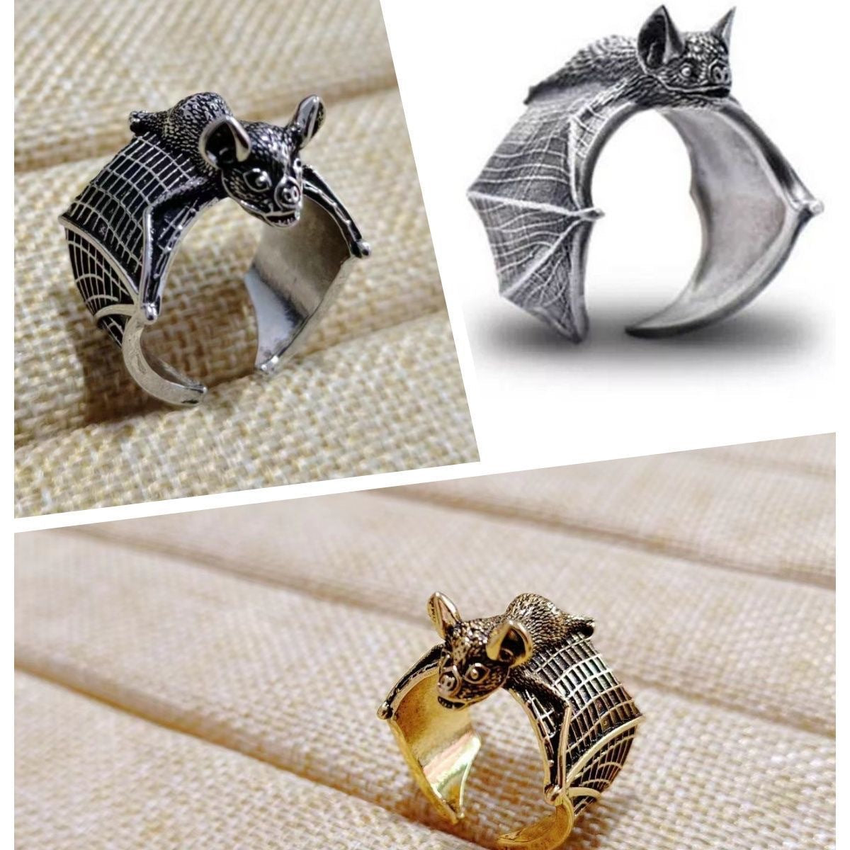 Wholesale Black Bat ring personalized  open adjustable  retro hip hop ring