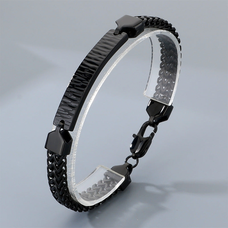 Wholesale Hip-Hop Style Double-Row Stainless Steel Curb Chain Men' s Bracelet with Textured Finish