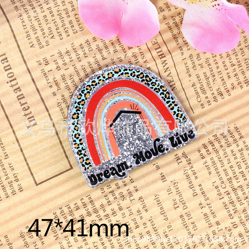 Wholesale 10pcs DIY Flatback Cartoon Rainbow Acrylic Flatback Badge Scroll Retractable Keychain DIY Accessories ACC-FK-OuYe010