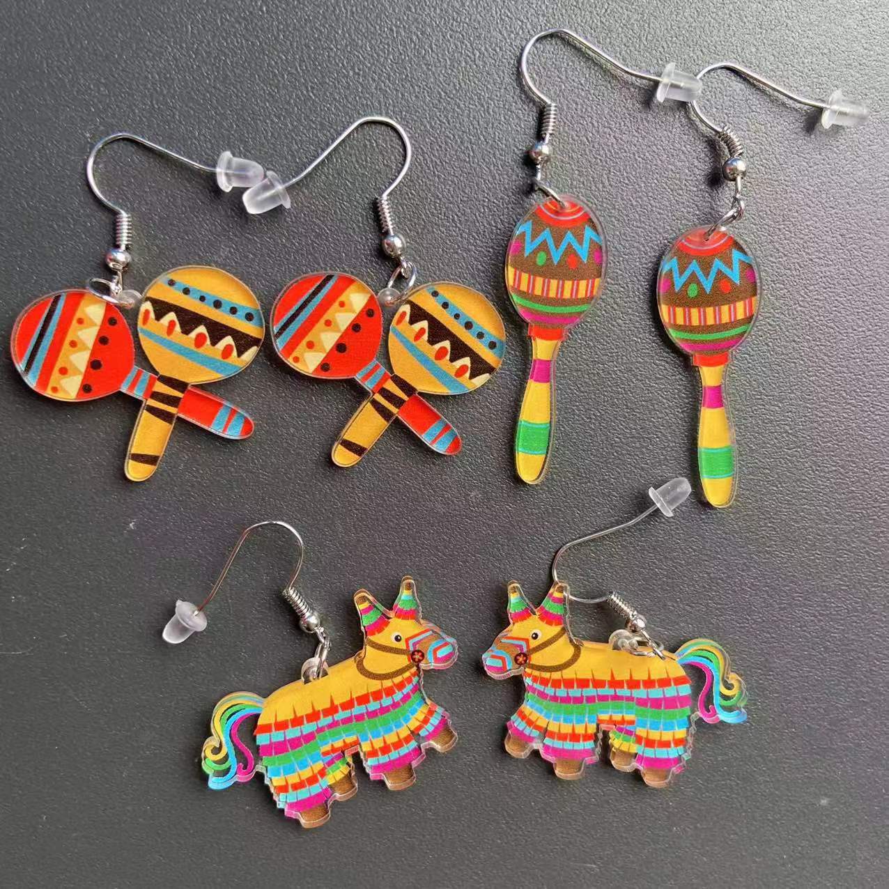 Wholesale Mexican May Day Carnival Chili Rainbow Horse Wine Hat Skull Avocado Acrylic Earrings ACC-ES-XP009