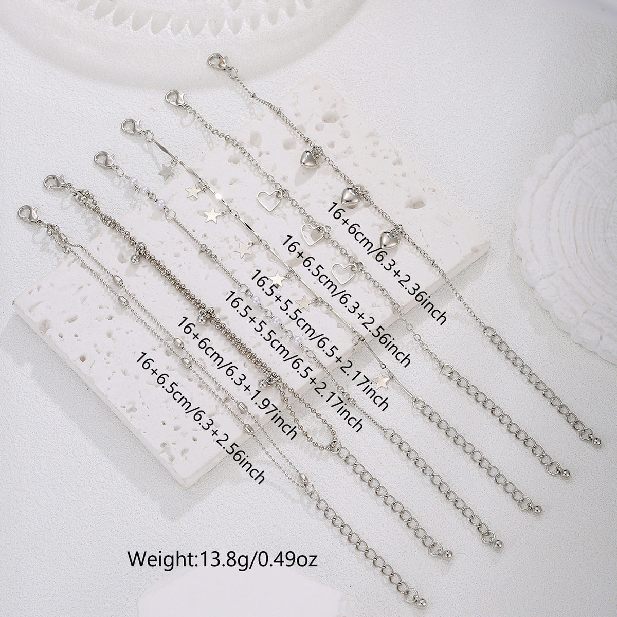 Wholesale 6-Piece Heart and Star Stacked Bracelets Set,  Stylish Jewelry Accessory for Women Boutique Resale