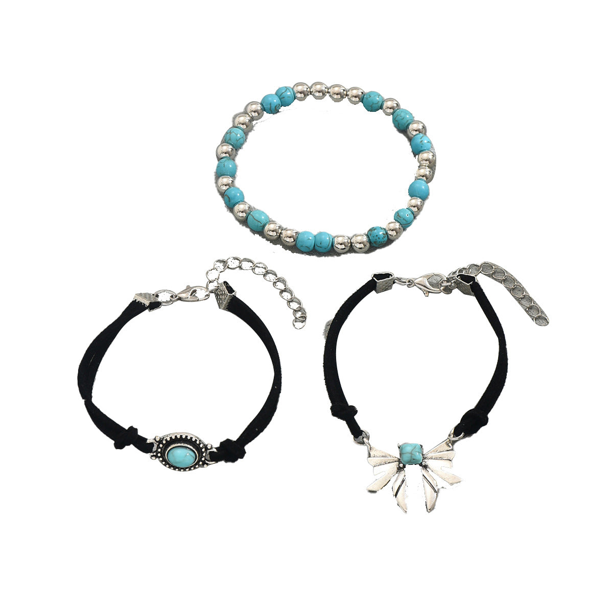 Wholesale Retro Women' s Bracelet Set Geometric Butterfly Turquoise Design Bracelet