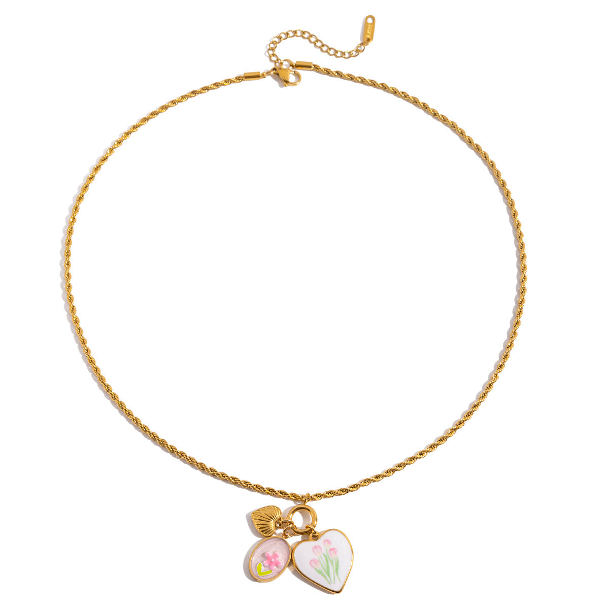 Wholesale 18K Gold Stainless Steel Love Heart Oil Drop Print Necklace