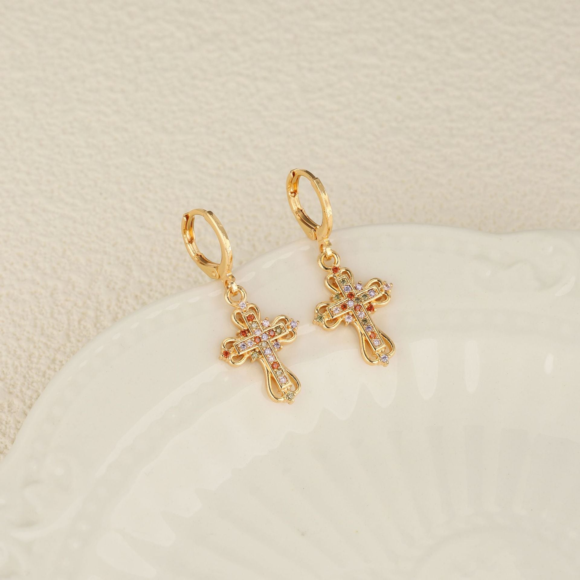 Wholesale Cross Diamond  Geometric Micro  Zircon Earrings