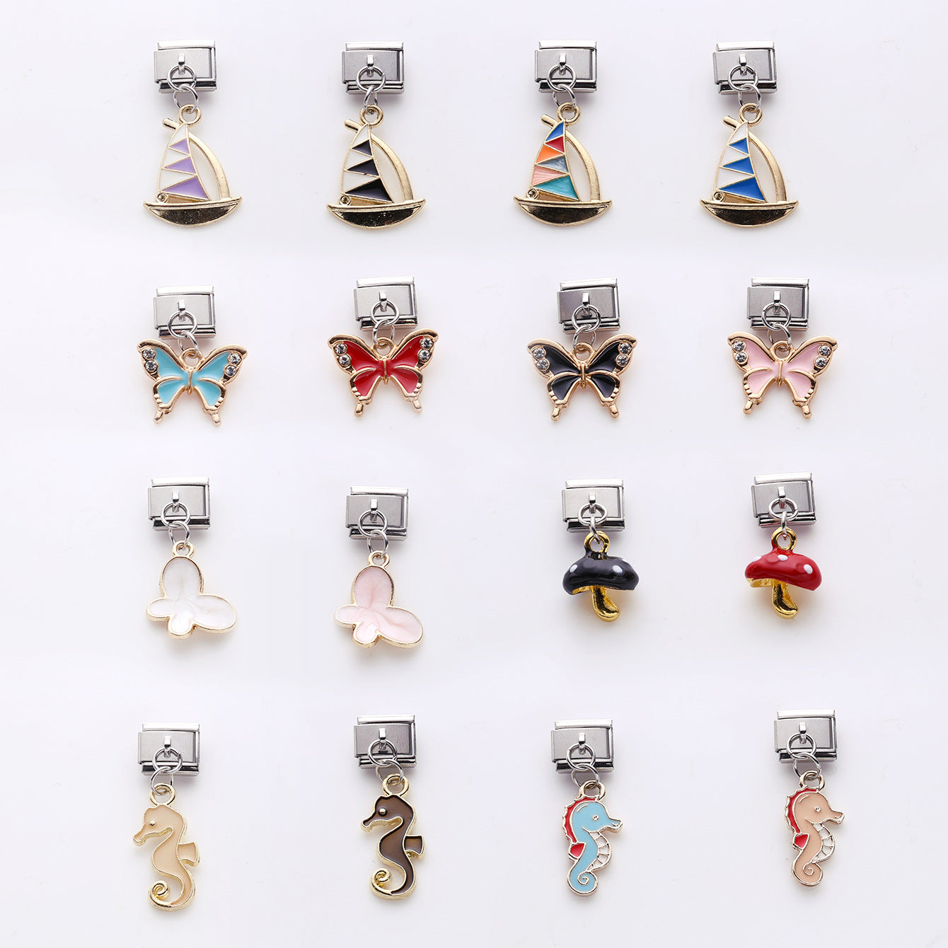 Wholesale 10pcs Italian Charm Bracelet 9mm DIY Splicing Butterfly Sailboat Seahorse Stainless Steel Composable Bracelet