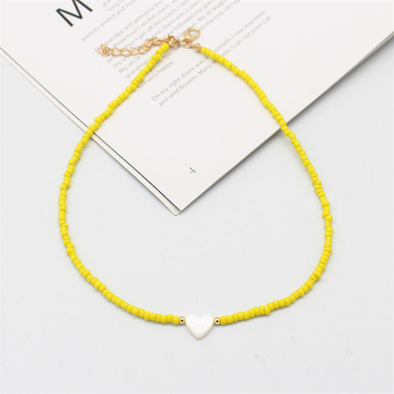 Wholesale  bohemian style hand-woven shell love rice beads beaded necklace